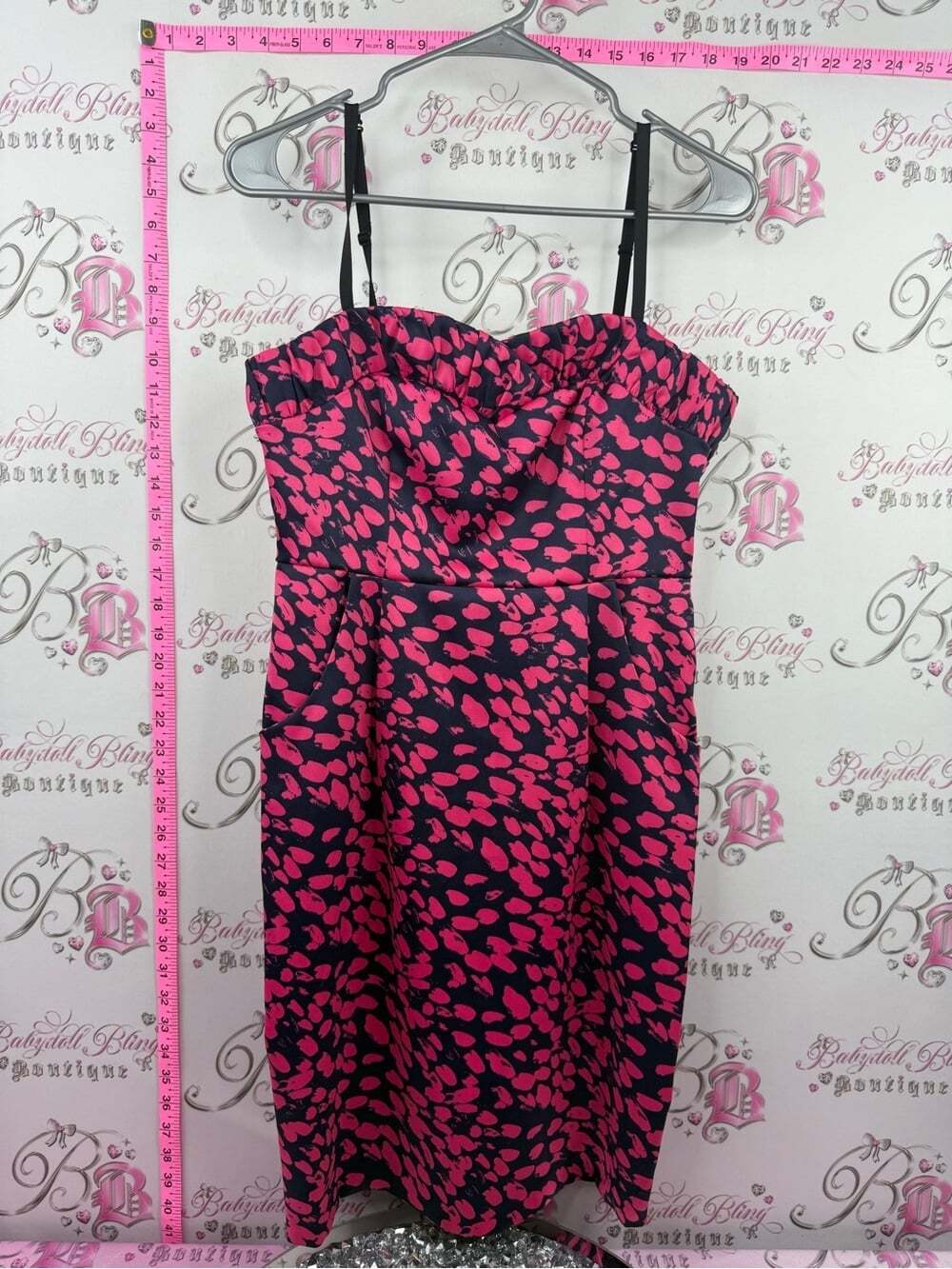 Kensie dress navy blue Black & Hot Pink Strapless Patterned Midi Dress
